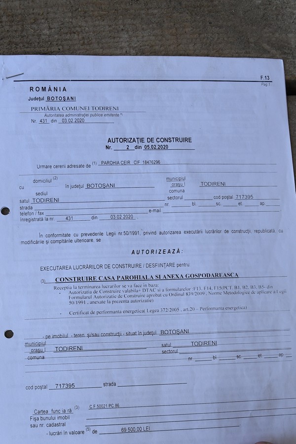 Casă parohială în construcţie la Ceir-Todireni, judeţul Botoşani