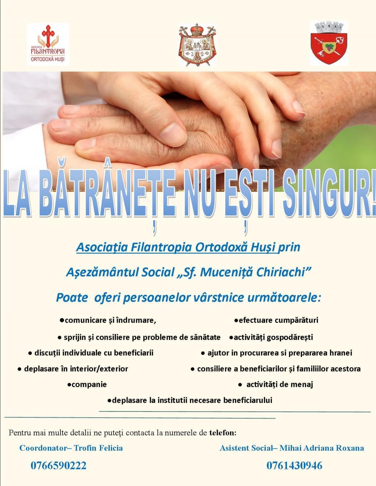 Program de îngrijire la domiciliu la Așezământul social „Sfânta Mare Muceniţă Chiriachi” din Huşi