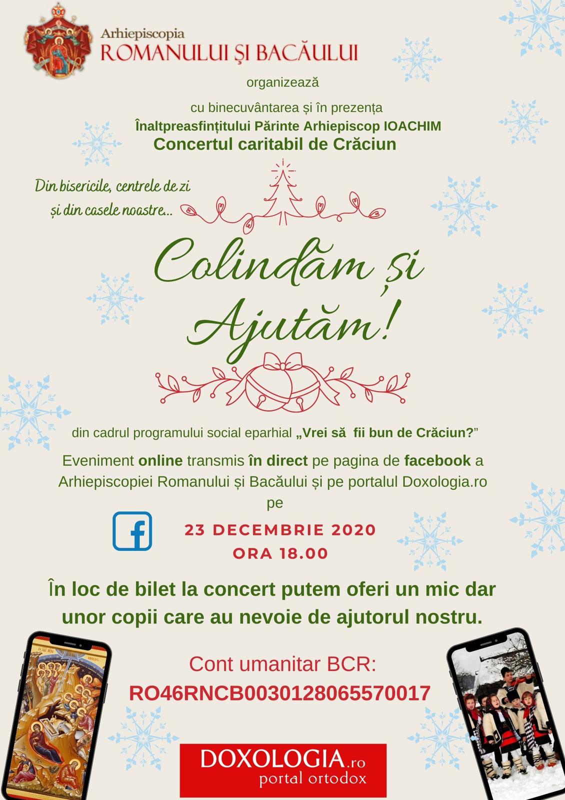 Arhiepiscopia Romanului și Bacăului organizează un concert caritabil online de colinde