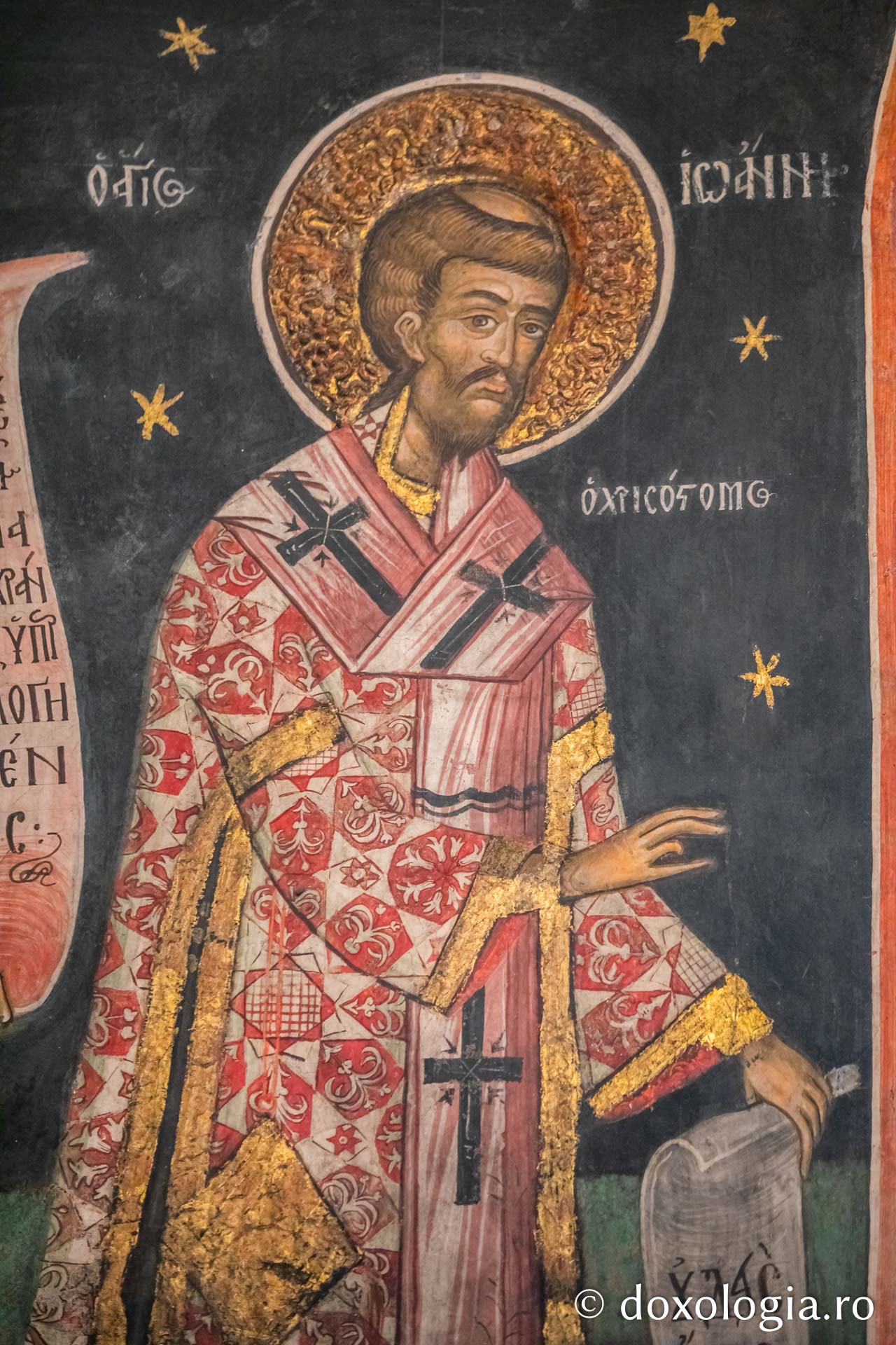 Reprezentare iconografică a Sfântului Ierarh Ioan Gură de Aur – Katholikonul Mănăstirii Hurezi (Foto: pr. Silviu Cluci) Reprezentare iconografică a Sfântului Ierarh Ioan Gură de Aur – Katholikonul Mănăstirii Hurezi