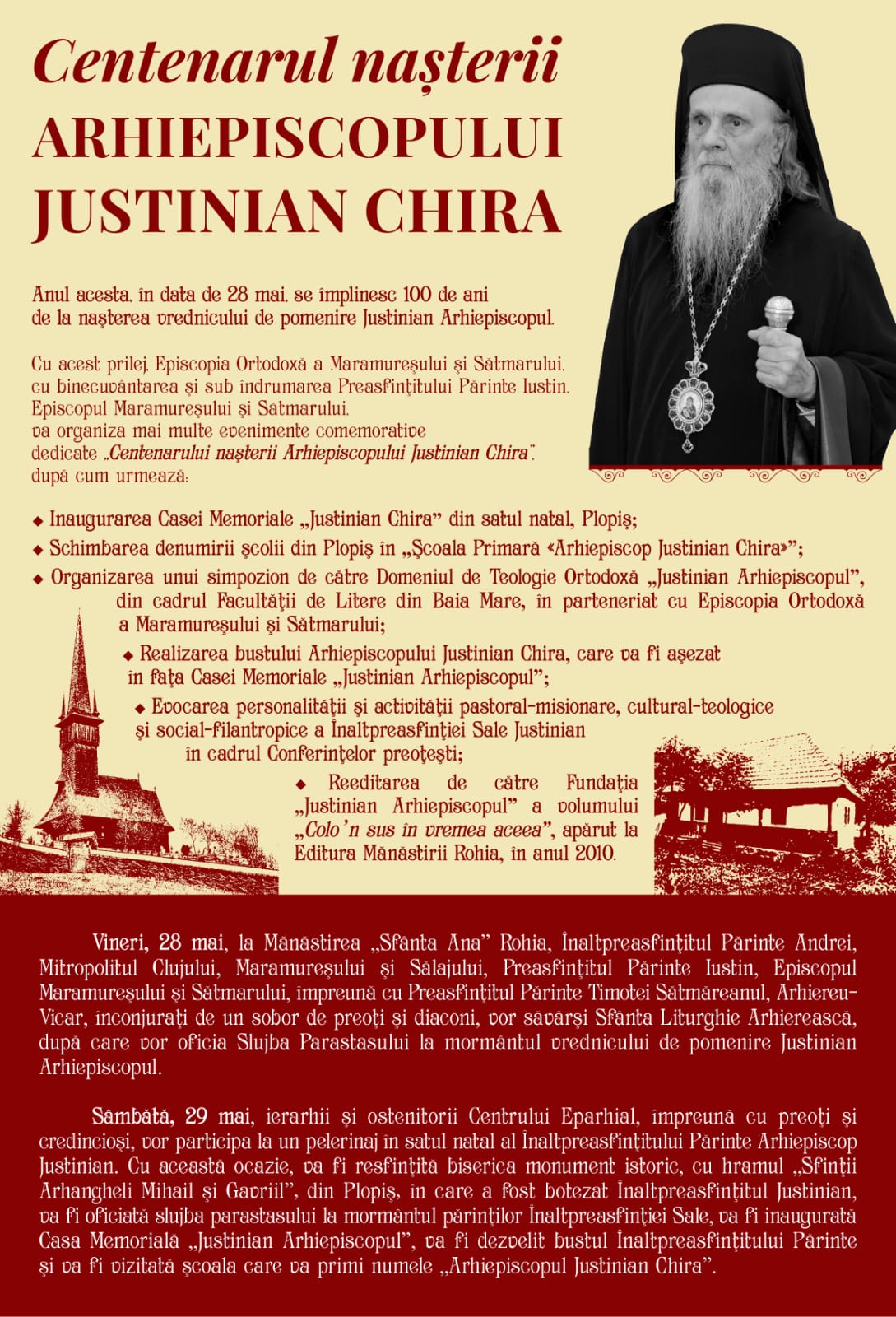 Centenarul Nașterii Arhiepiscopului Justinian Chira, în Episcopia Maramureșului și Sătmarului