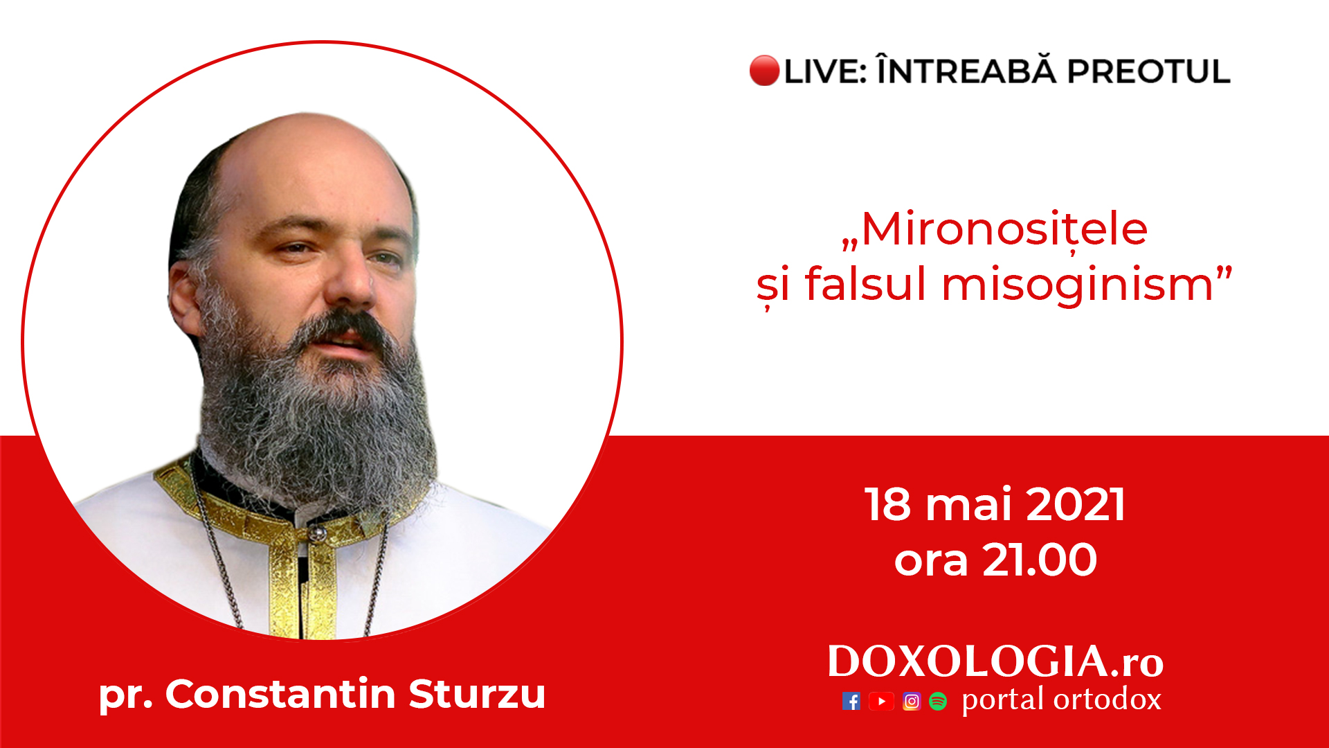 (Video) Întreabă preotul LIVE – Mironosițele și falsul misoginism – Pr. Constantin Sturzu
