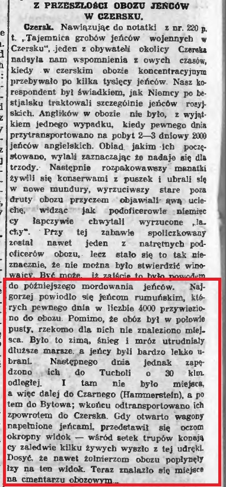 Cimitirul prizonierilor de război din Czersk – morminte ale soldaților români în Polonia (III)