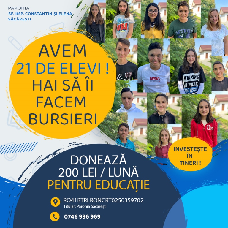 Parohia Săcărești își propune să facă 21 de elevi bursieri