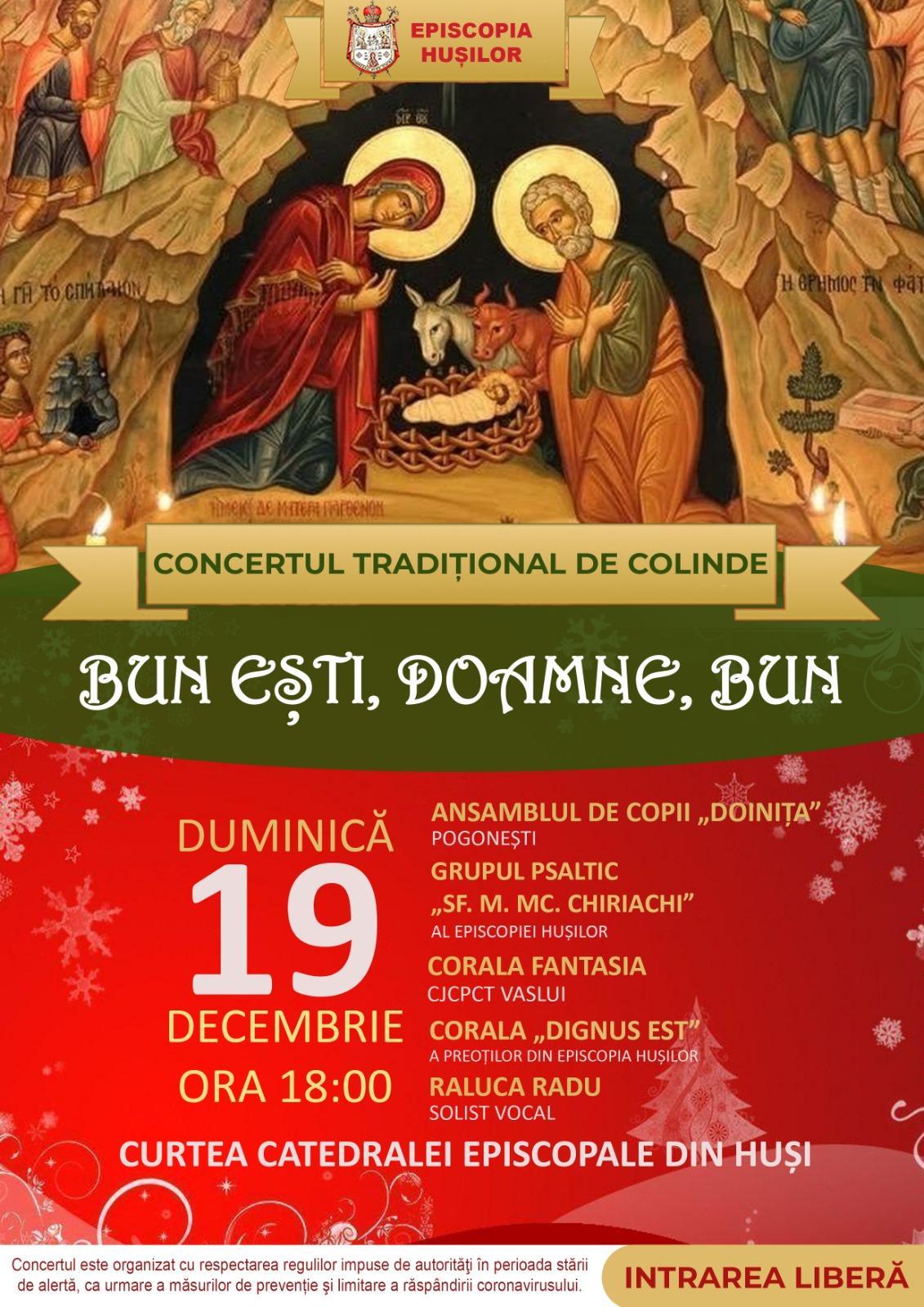 Concert de colinde, pe 19 decembrie, în curtea Catedralei Episcopale din Huși