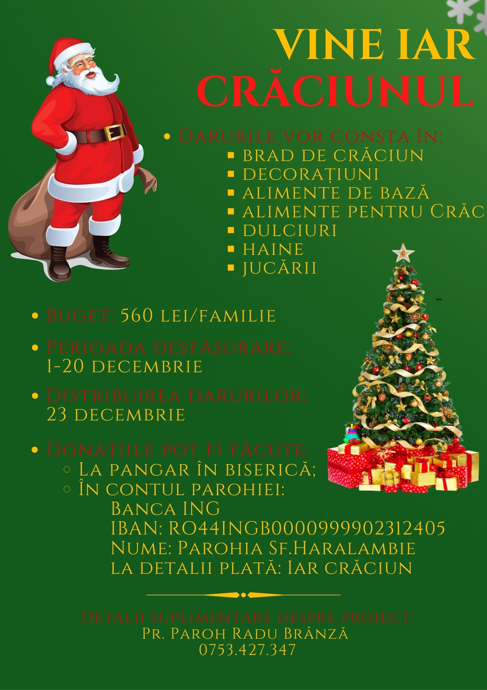 Parohia Sfântul Haralambie din Iași demarează campania „Vine iar Crăciunul!”