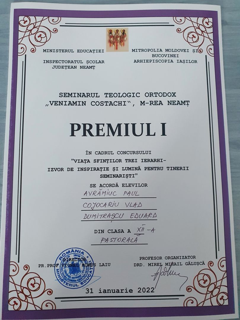 Activități dedicate ocrotitorilor învățământului teologic la Seminarul de la Mănăstirea Neamț