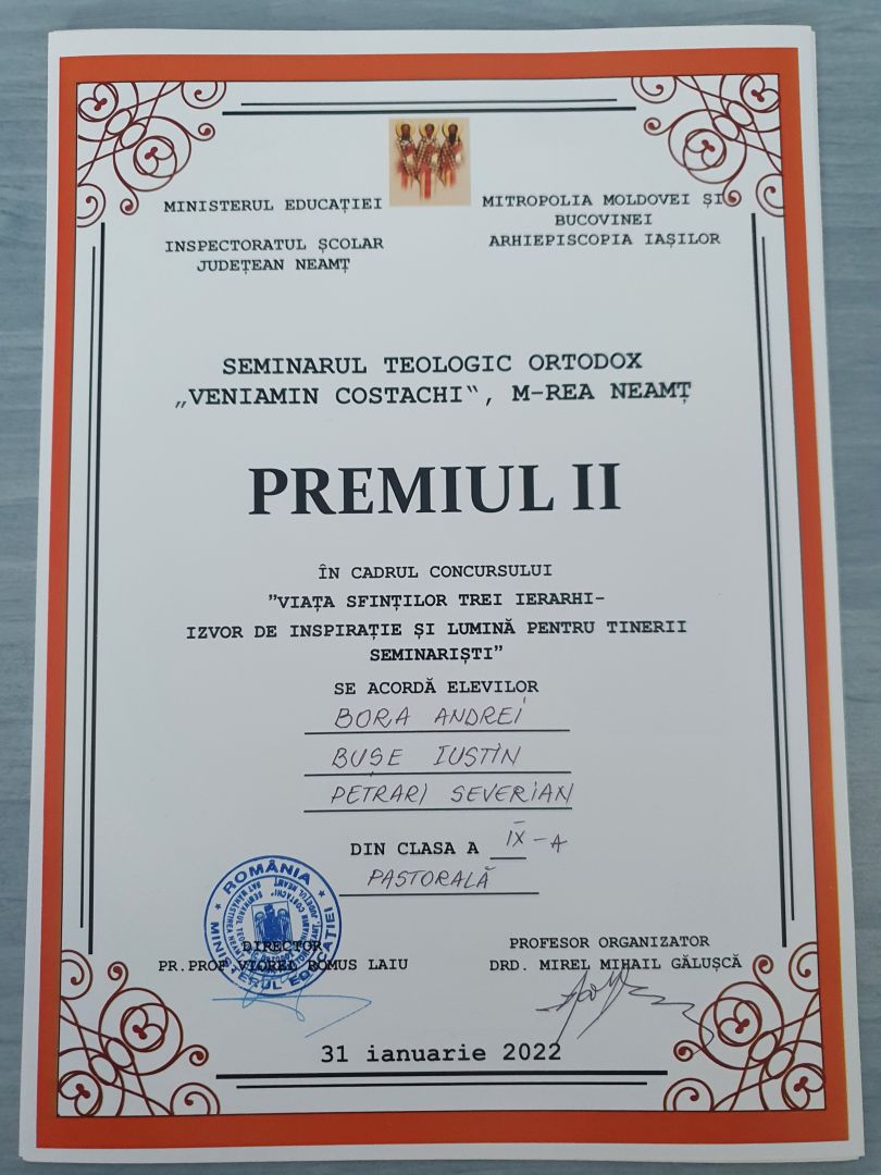 Activități dedicate ocrotitorilor învățământului teologic la Seminarul de la Mănăstirea Neamț