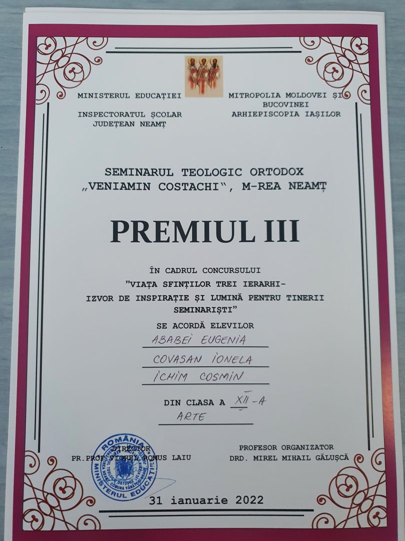 Activități dedicate ocrotitorilor învățământului teologic la Seminarul de la Mănăstirea Neamț