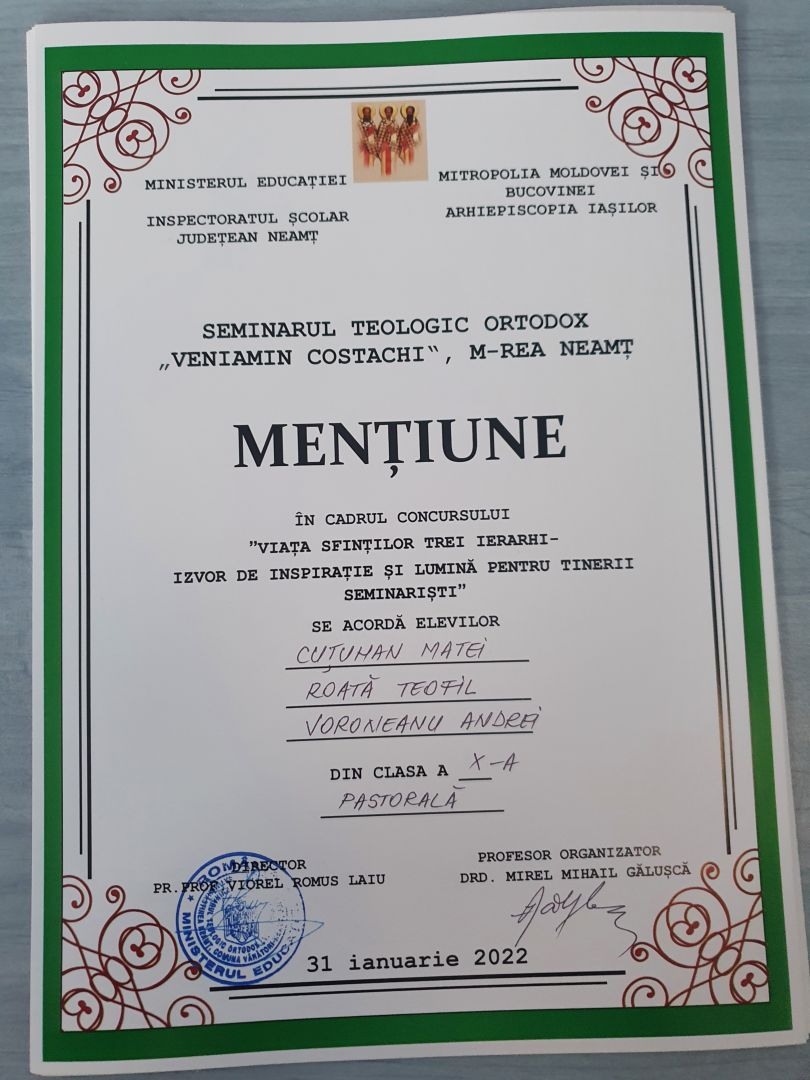 Activități dedicate ocrotitorilor învățământului teologic la Seminarul de la Mănăstirea Neamț