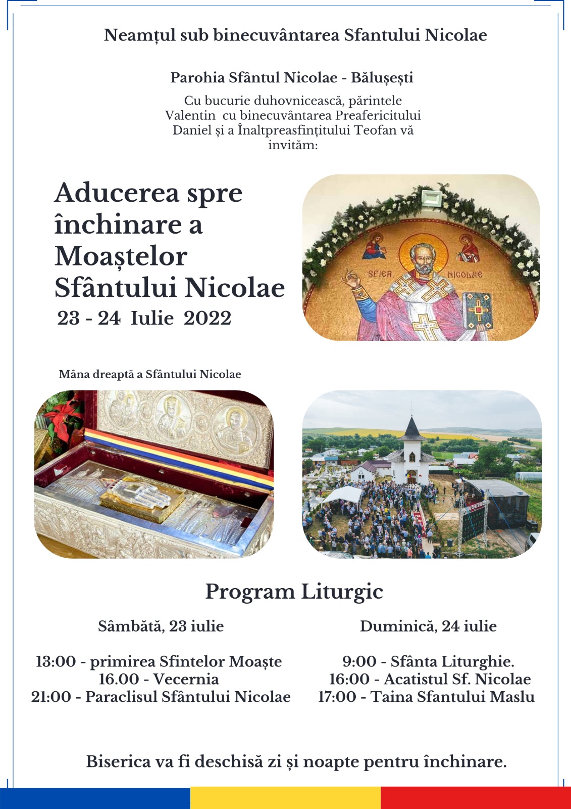 Mâna dreaptă a Sfântului Nicolae va fi adusă spre închinare la Parohia Bălușești