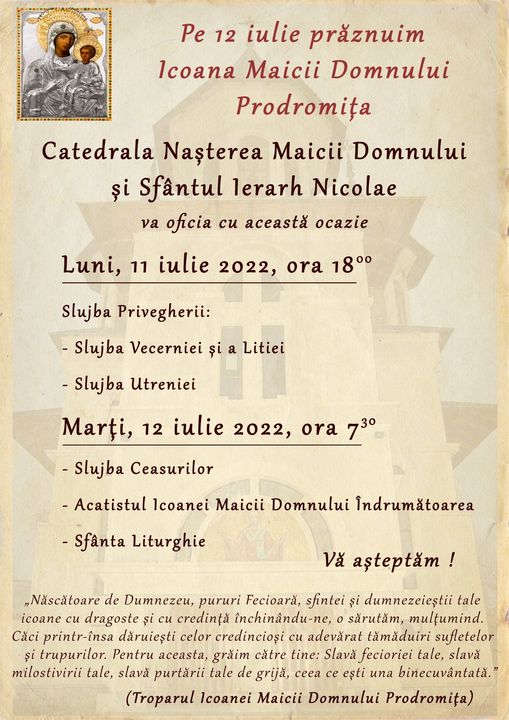 Cinstirea Sfintei Icoane a Maicii Domnului Prodromița, la catedrala din Moineşti