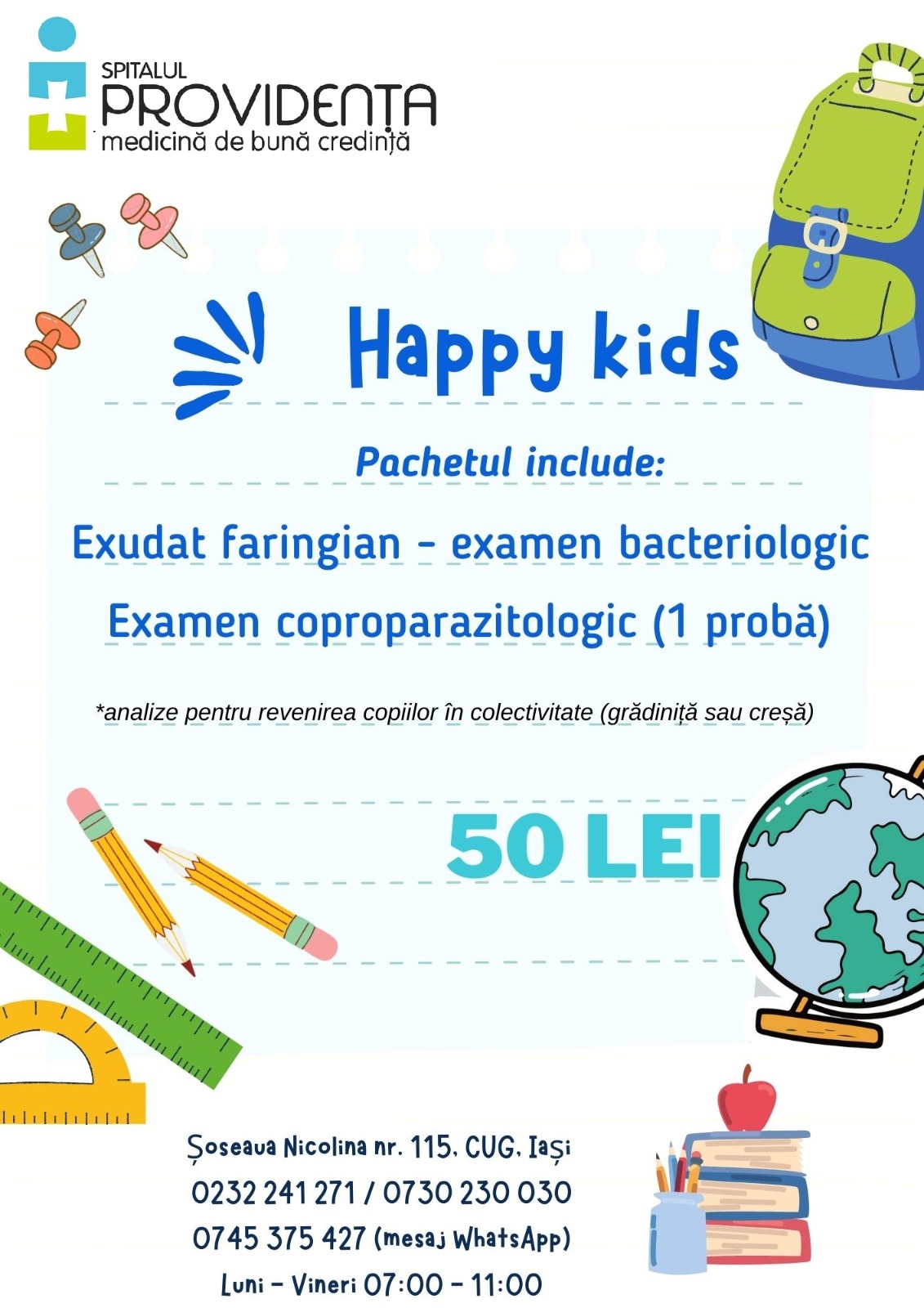 Happy Kids: pachet de analize pentru copii la Spitalul Providența