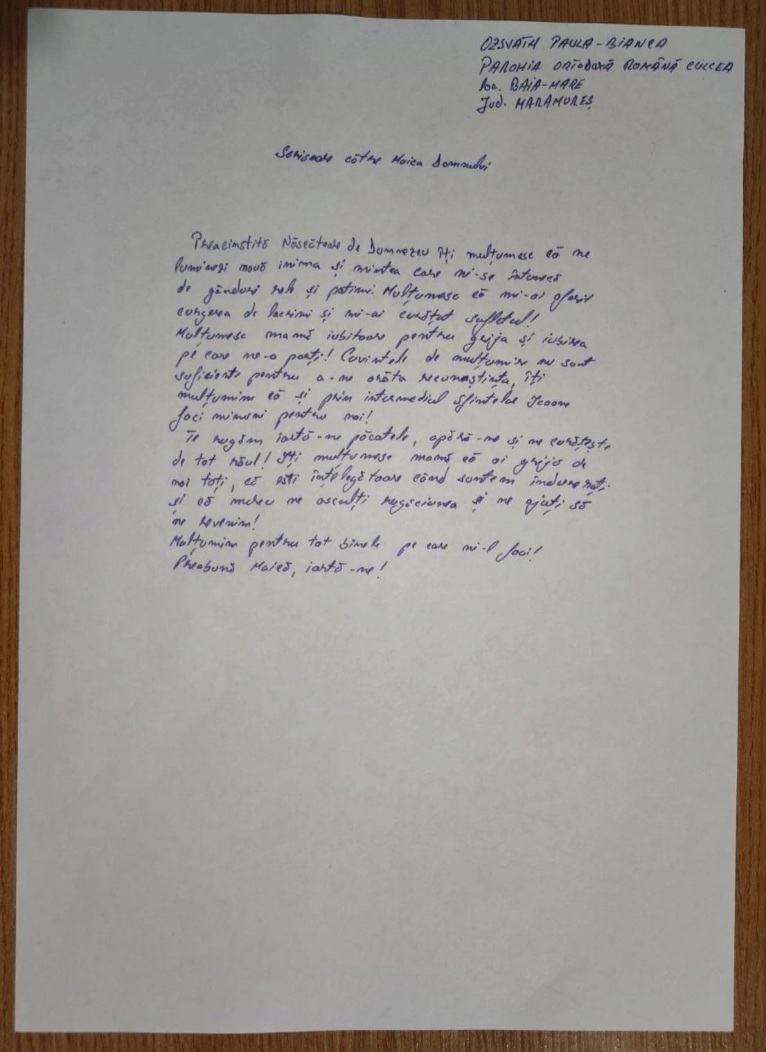 Proiectul Eparhial „Scrisoare către Maica Domnului”, în Episcopia Maramureșului și Sătmarului