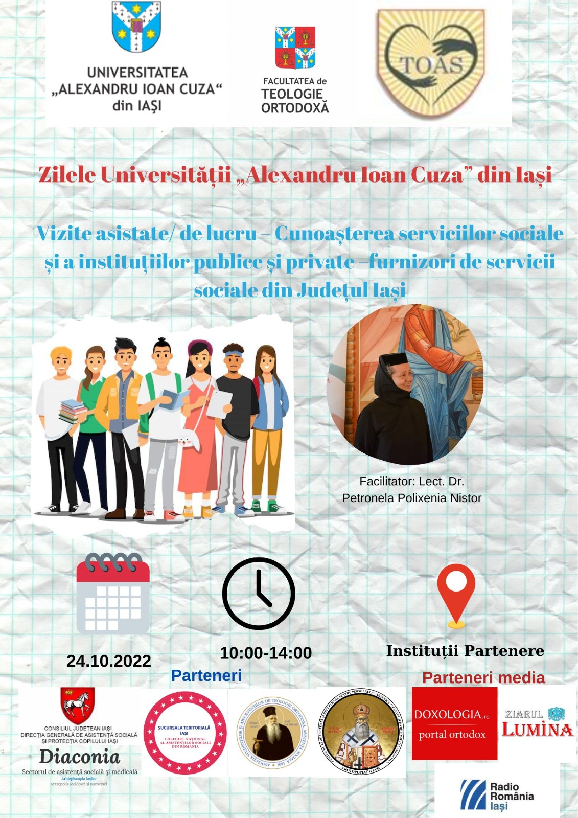 Activități organizate de Specializarea Teologie Ortodoxă Asistență Socială a Facultății de Teologie Ortodoxă în contextul Zilelor Universității Alexandru Ioan Cuza din Iași – 24-25 octombrie 2022