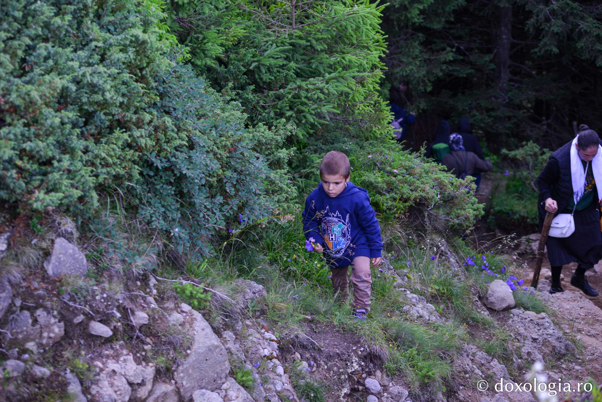 Copil, urcând pe muntele Ceahlău
