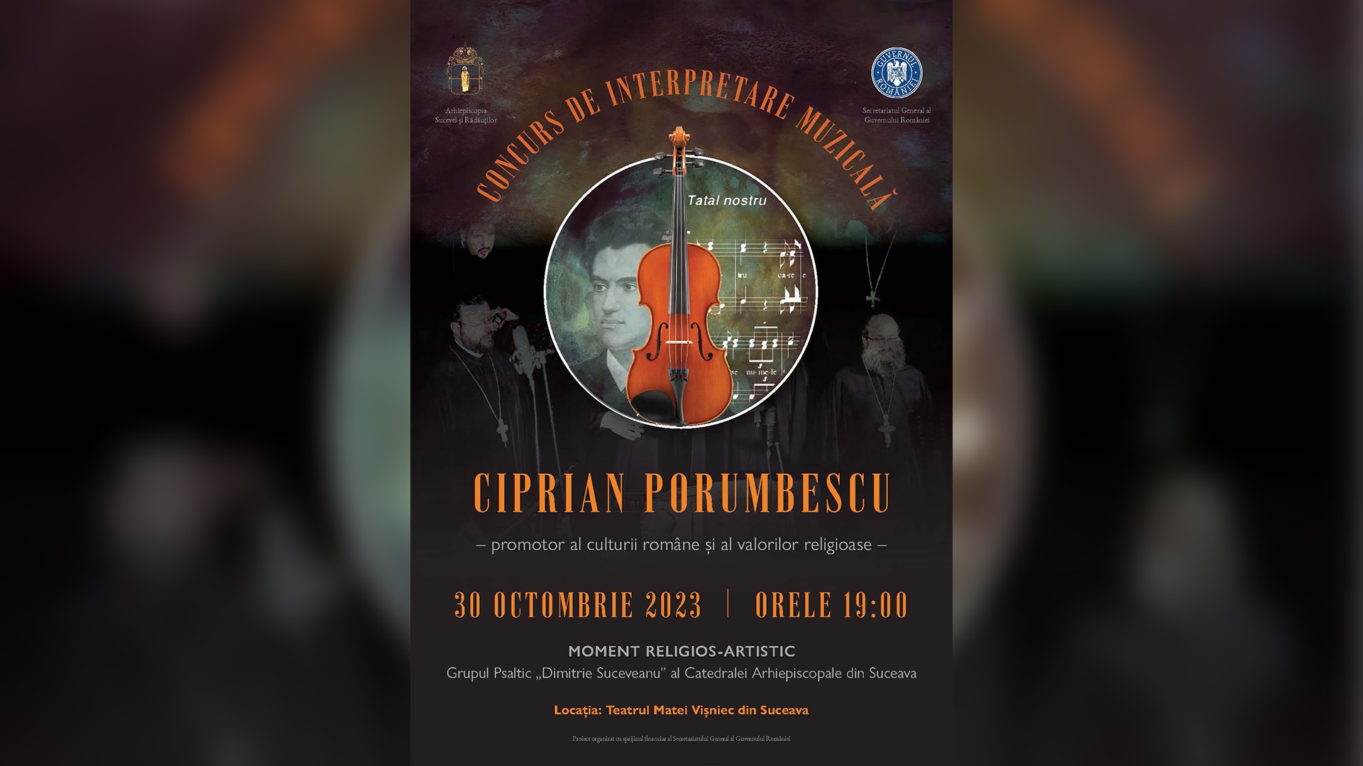Afișul concertului dedicat lui Ciprian Porumbescu Grupul Psaltic „Dimitrie Suceveanu” va susține un concert în memoria lui Ciprian Porumbescu