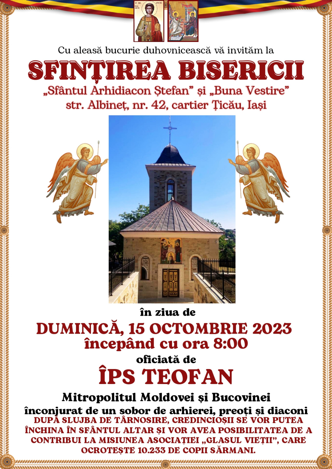 Evenimente care vor avea loc în Arhiepiscopia Iaşilor, în perioada 15–21 octombrie 2023