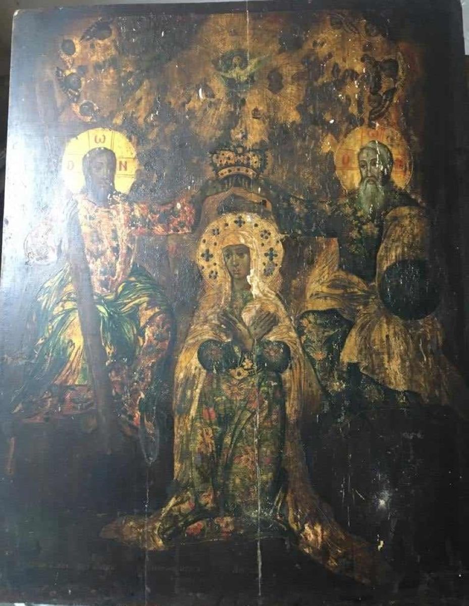 Icoana „Încoronarea Maicii Domnului” înainte de restaurare