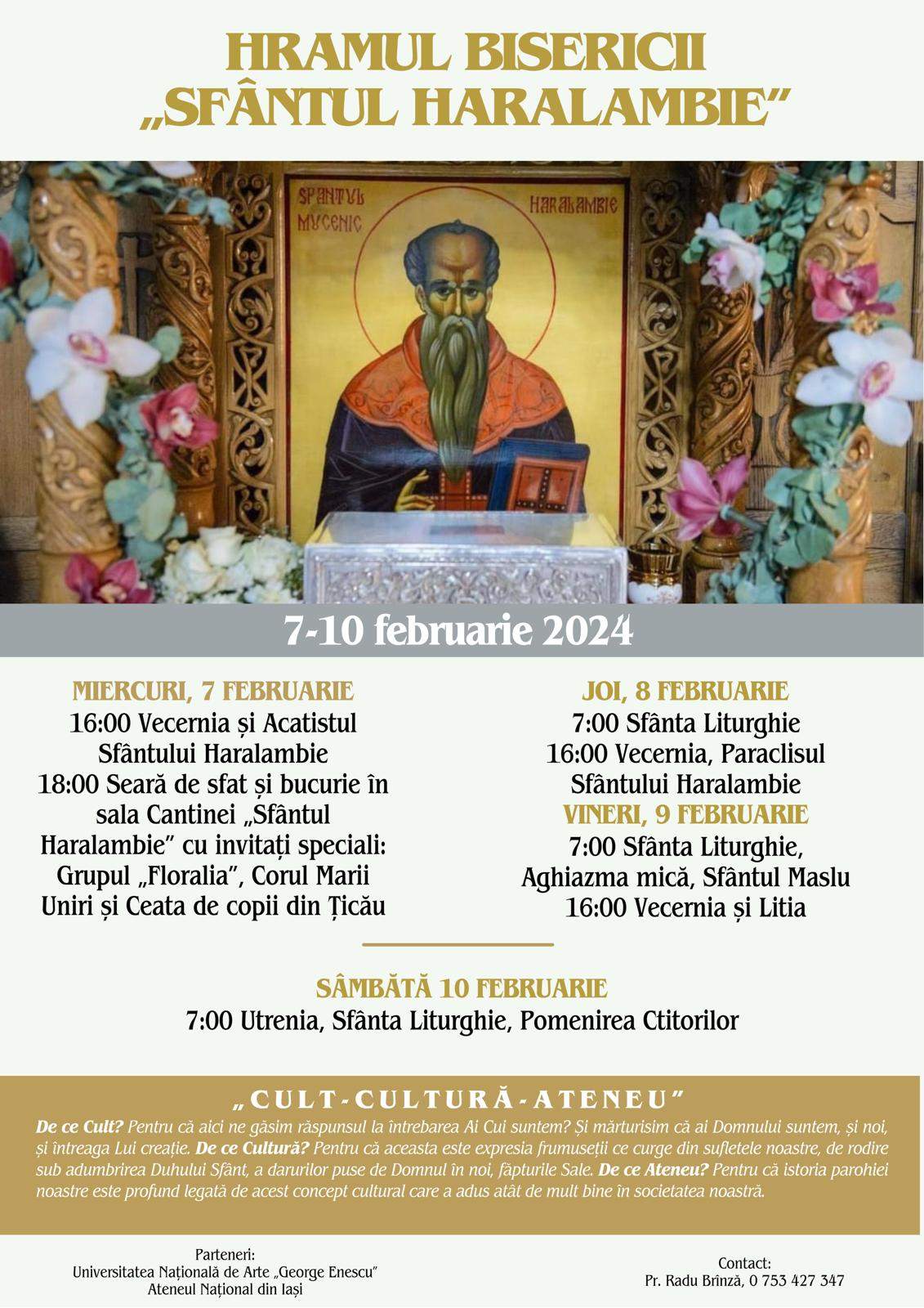 Afișul evenimentelor care se vor desfășura la Biserica Sfântul Haralambie din Iași