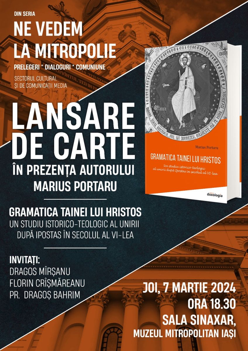 Afiș - lansare de carte „Gramatica Tainei lui Hristos”