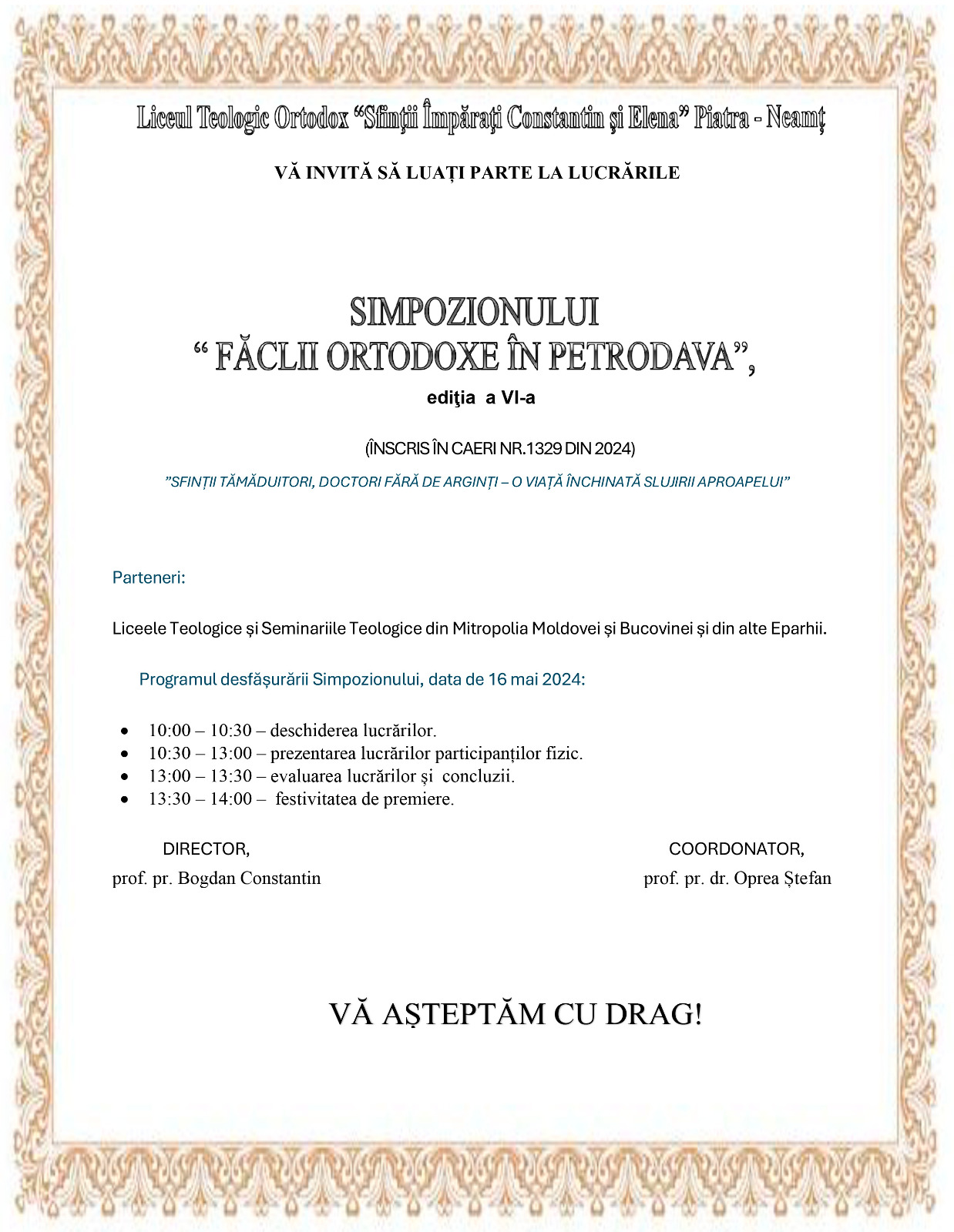 Evenimente care vor avea loc în Arhiepiscopia Iaşilor în perioada 12-18 mai 2024