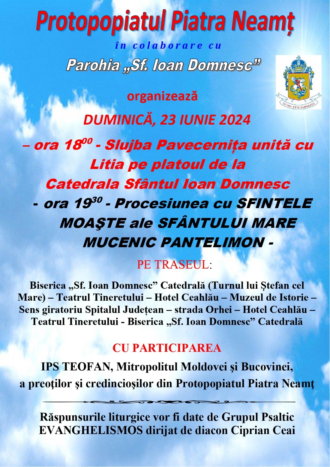 Evenimente care vor avea loc în Arhiepiscopia Iaşilor, în perioada 23-29 iunie 2024