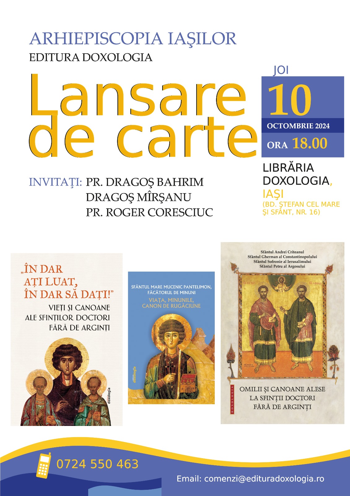 Trei volume dedicate Sfântului Pantelimon și Doctorilor fără de arginți vor fi lansate joi la Librăria Doxologia