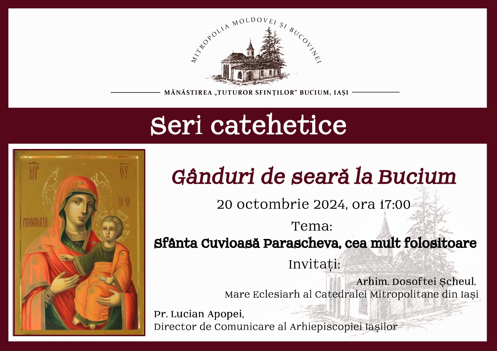 Evenimente care vor avea loc în Arhiepiscopia Iaşilor, în perioada 20–26 octombrie 2024