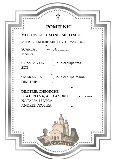 Pomelnicul familiei Mitropolitului Calinic Miclescu