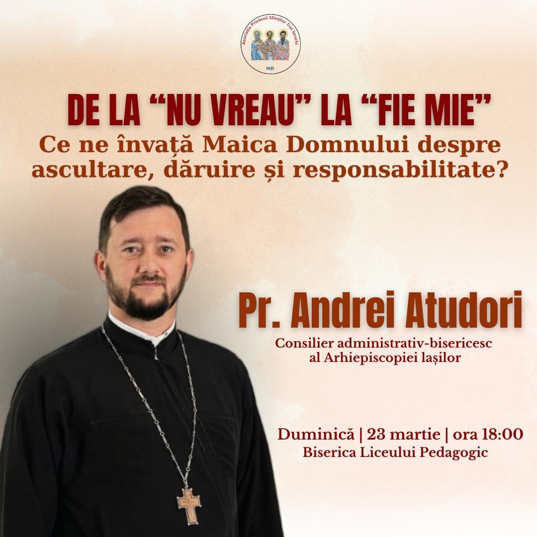 organizează conferința „De la «nu vreau» la «fie mie». Ce ne învață Maica Domnului despre ascultare, dăruire și responsabilitate?” conferință