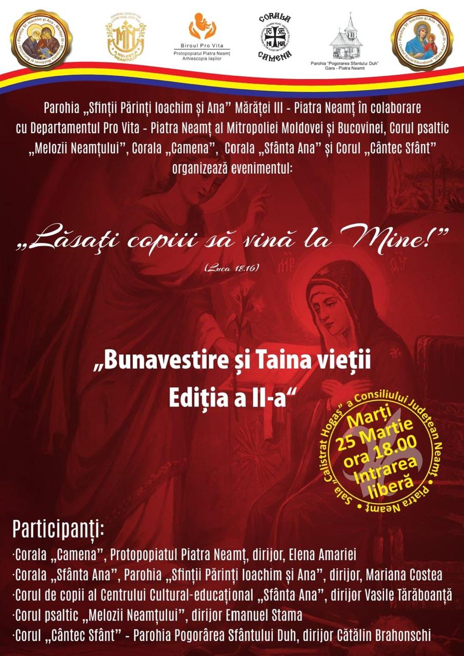 Evenimente care vor avea loc în Arhiepiscopia Iaşilor, în perioada 23-29 martie 2025 concert