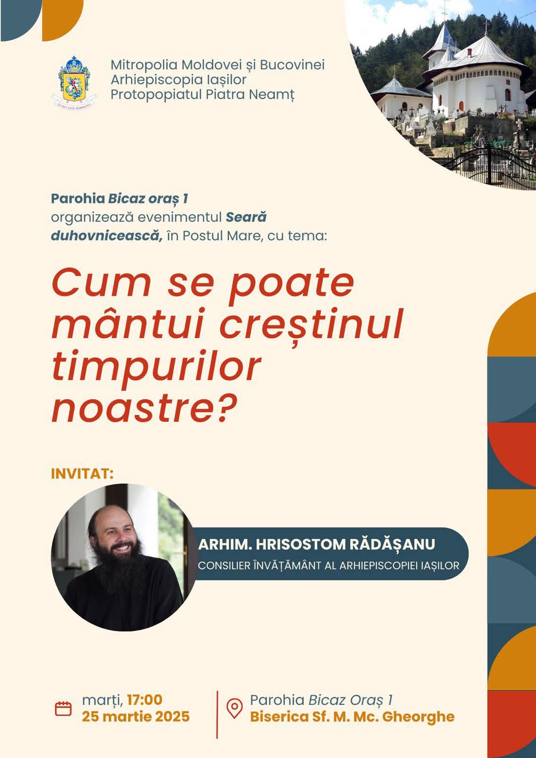 Evenimente care vor avea loc în Arhiepiscopia Iaşilor, în perioada 23-29 martie 2025 conferință