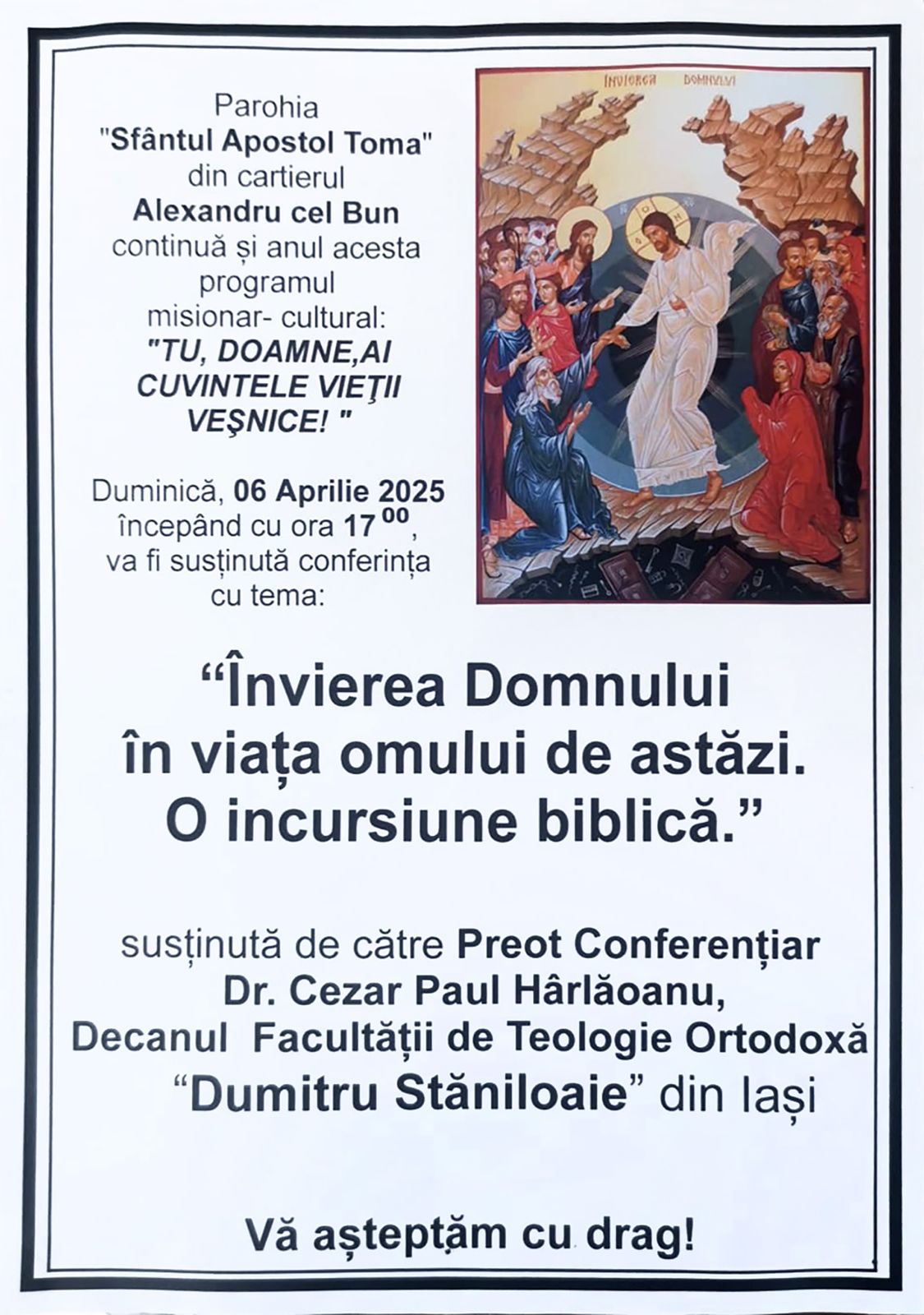 Evenimente care vor avea loc în Arhiepiscopia Iaşilor, în perioada 6-12 aprilie 2025