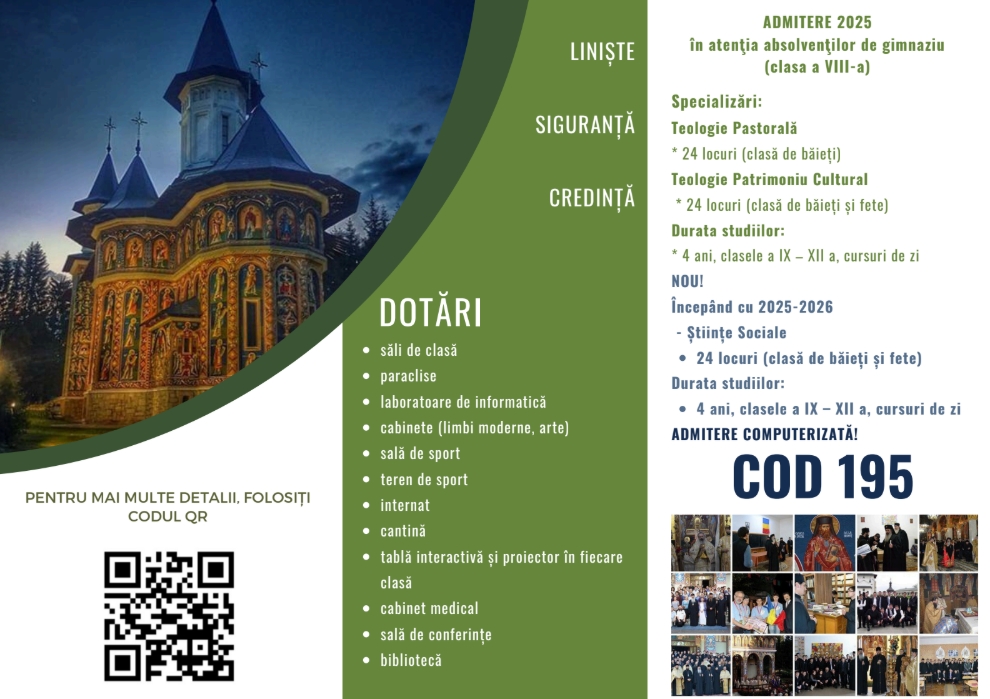 O nou profil la Seminarul Teologic de la Mănăstirea Neamț: din toamnă va fi înființată o clasă de „Științe sociale”