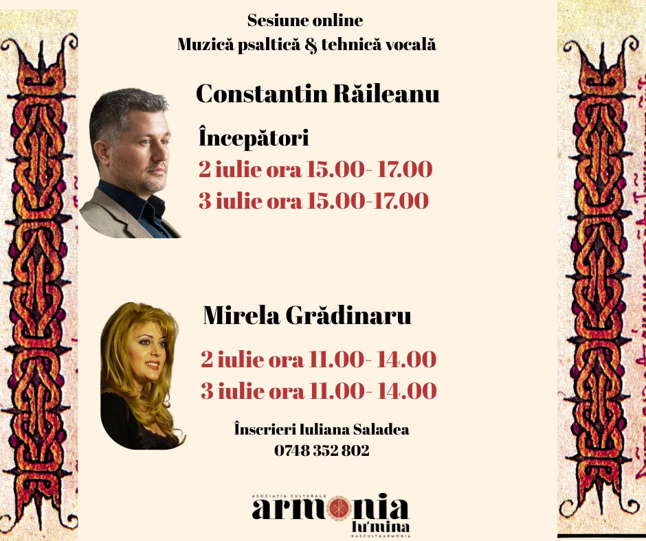 Curs online de muzică psaltică și tehnici vocale, organizat de Asociația Culturală „Armonia lu’mina”