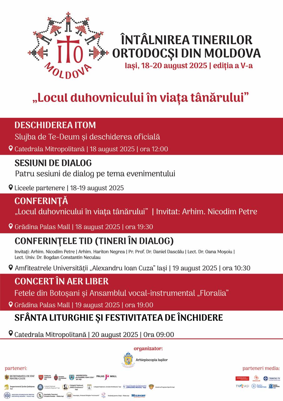Evenimente care vor avea loc în Arhiepiscopia Iaşilor, în perioada 17-23 august 2025