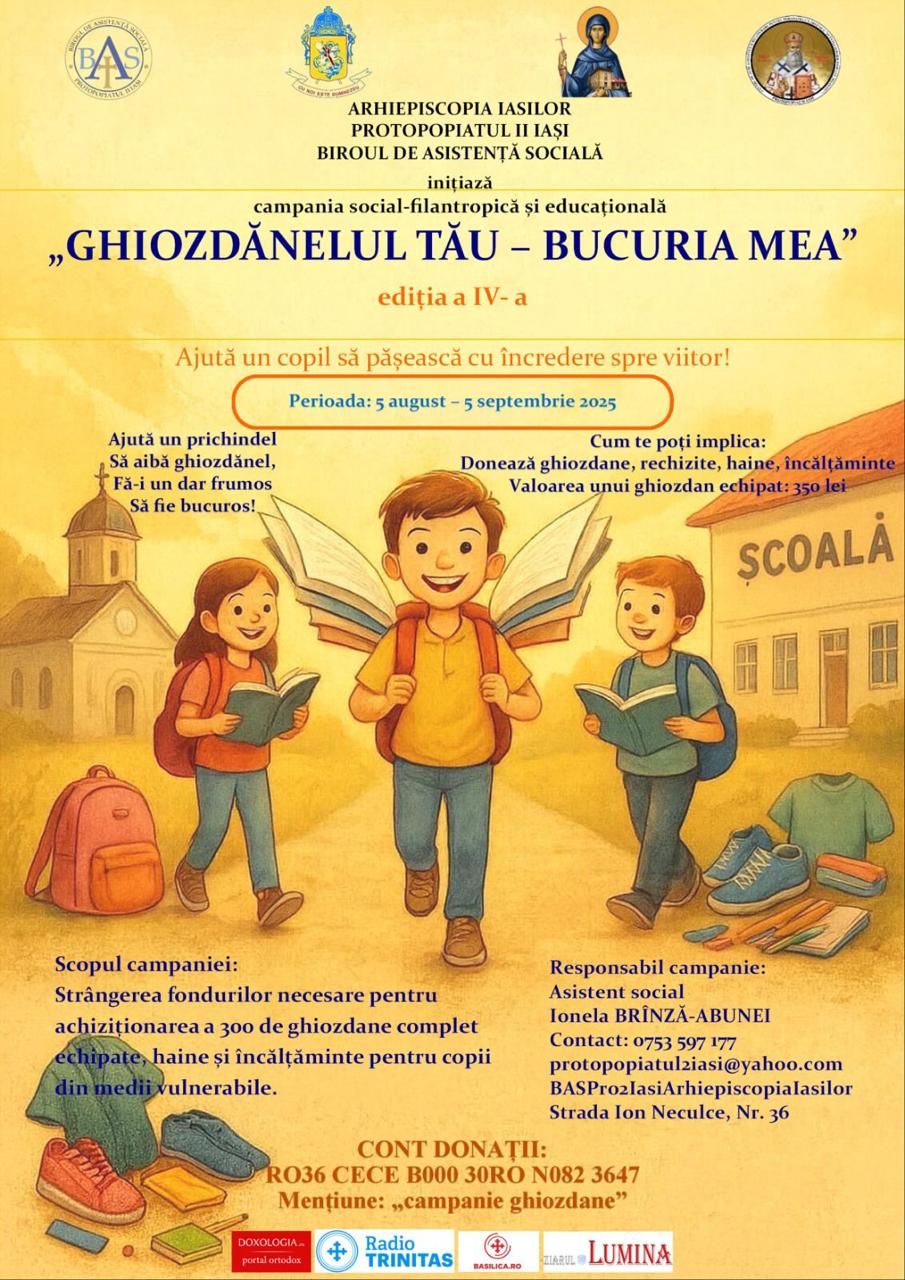 Evenimente care vor avea loc în Arhiepiscopia Iaşilor, în perioada 17-23 august 2025