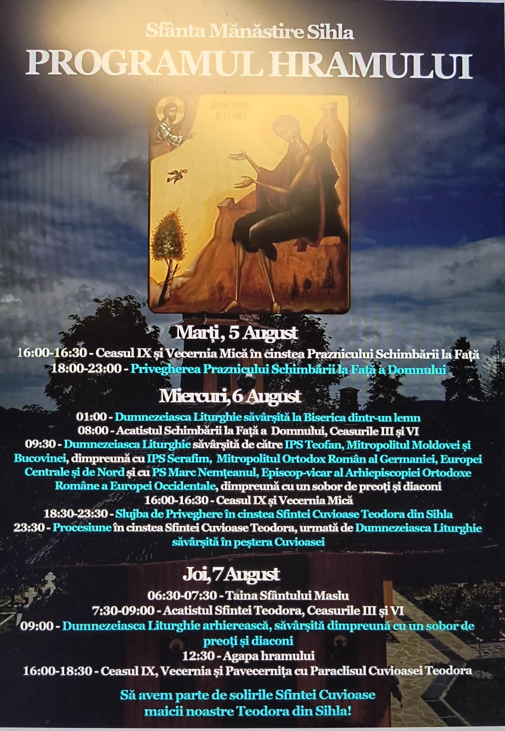 Evenimente care vor avea loc în Arhiepiscopia Iaşilor, în perioada 3-9 august 2025