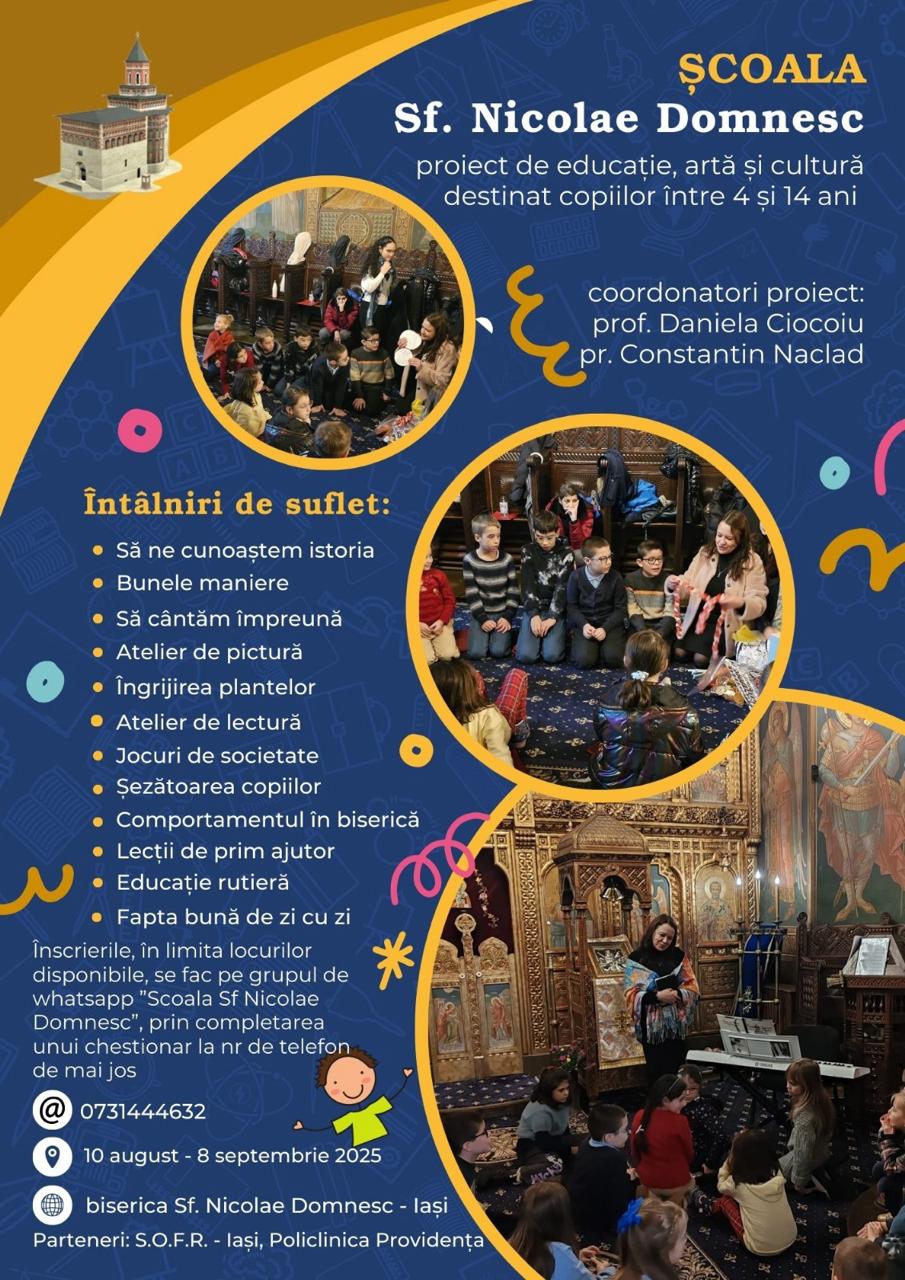 Evenimente care vor avea loc în Arhiepiscopia Iaşilor, în perioada 10-16 august 2025