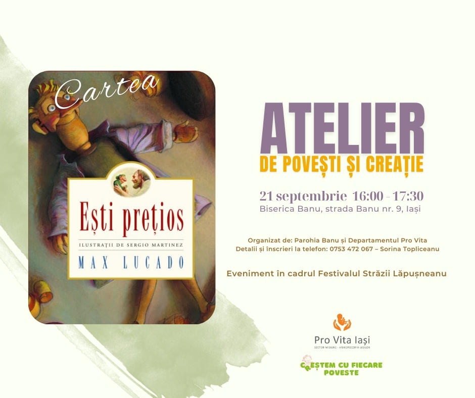 Atelier de povești și creație pentru copii și familii, organizat de Pro Vita Iași la Biserica Banu