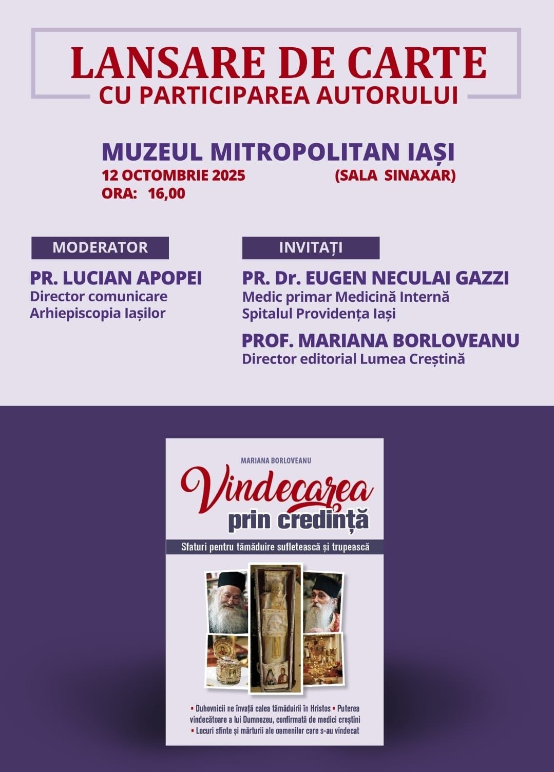 Evenimente care vor avea loc în Arhiepiscopia Iaşilor, în perioada 12-18 octombrie 2025