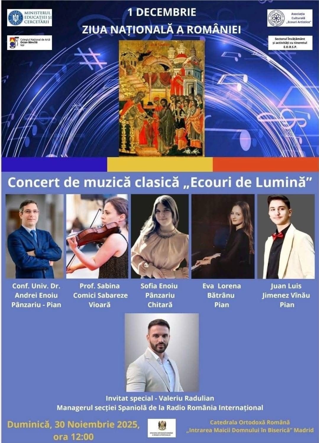 Concertul de muzică clasică „Ecouri de Lumină”, la Madrid, de Ziua Națională a României