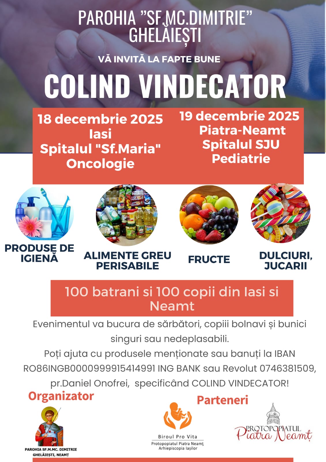 Parohia „Sfântul Dimitrie” Ghelăiești organizează campania „Colind vindecător” pentru copii și bătrâni