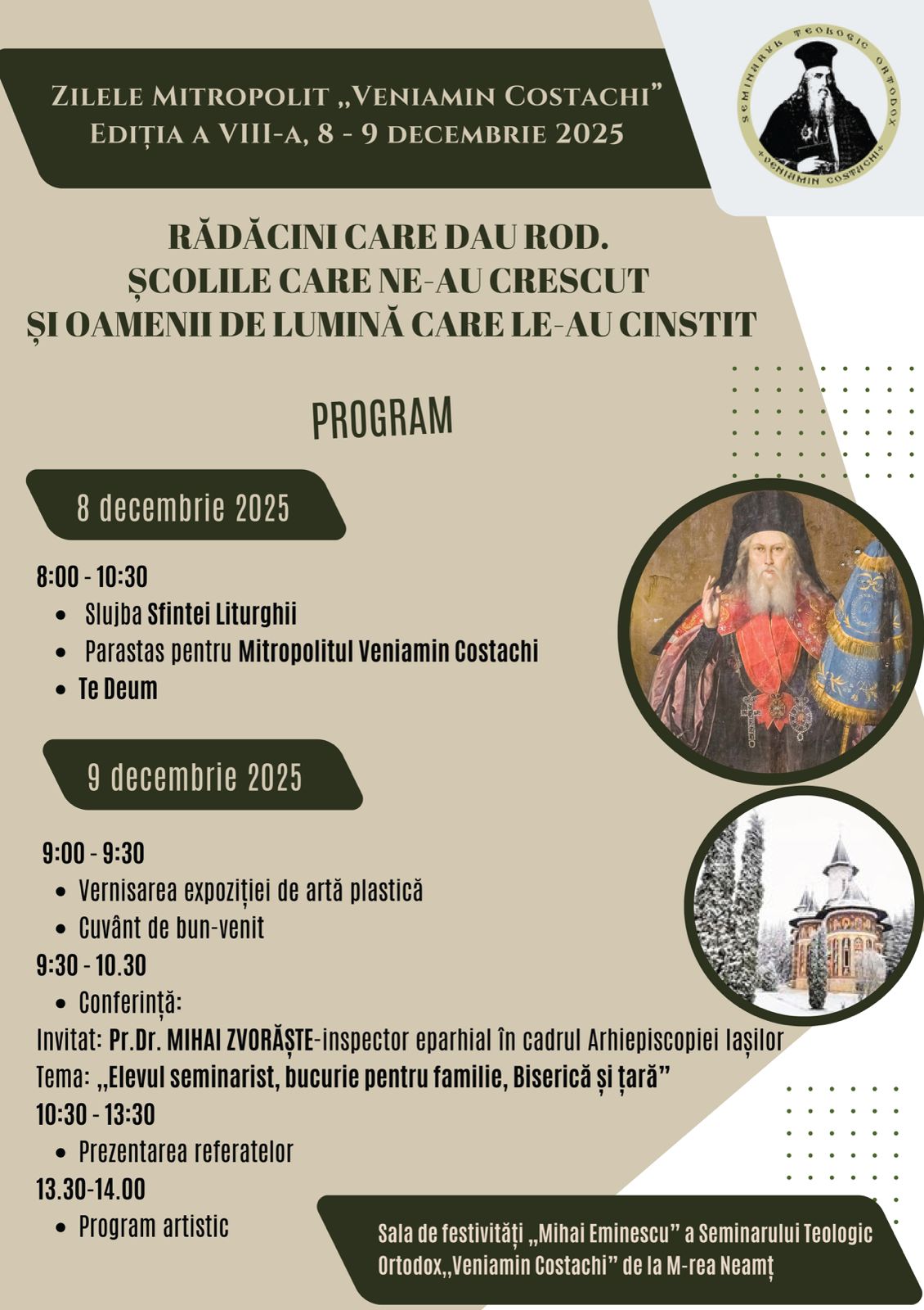 Evenimente care vor avea loc în Arhiepiscopia Iaşilor, în perioada 7-13 decembrie 2025