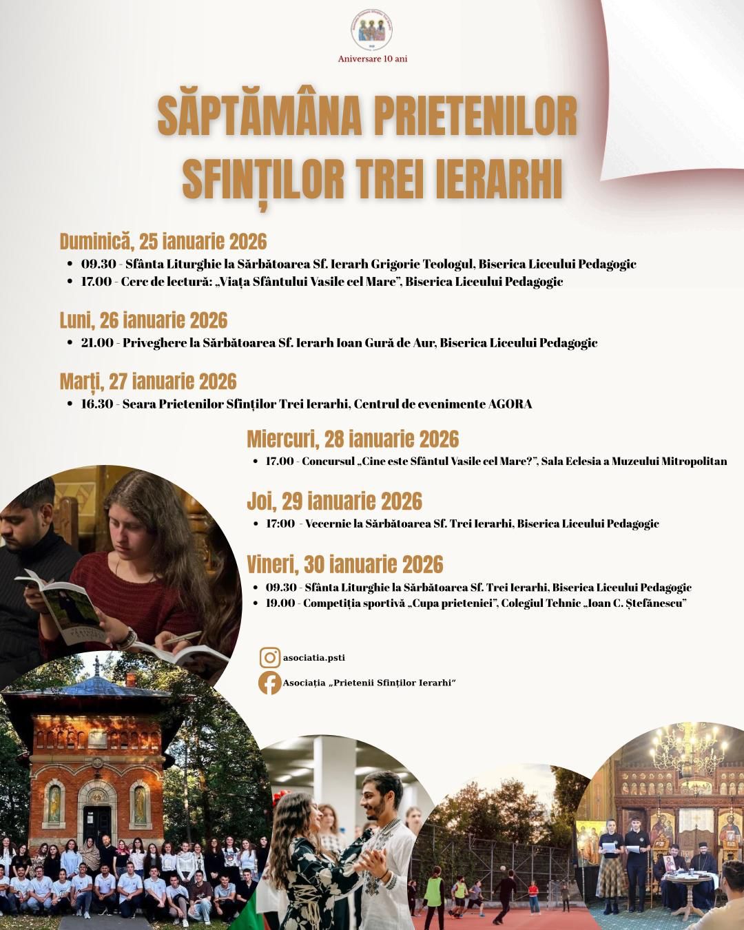 Evenimente care vor avea loc în Arhiepiscopia Iaşilor, în perioada 25-31 ianuarie 2026