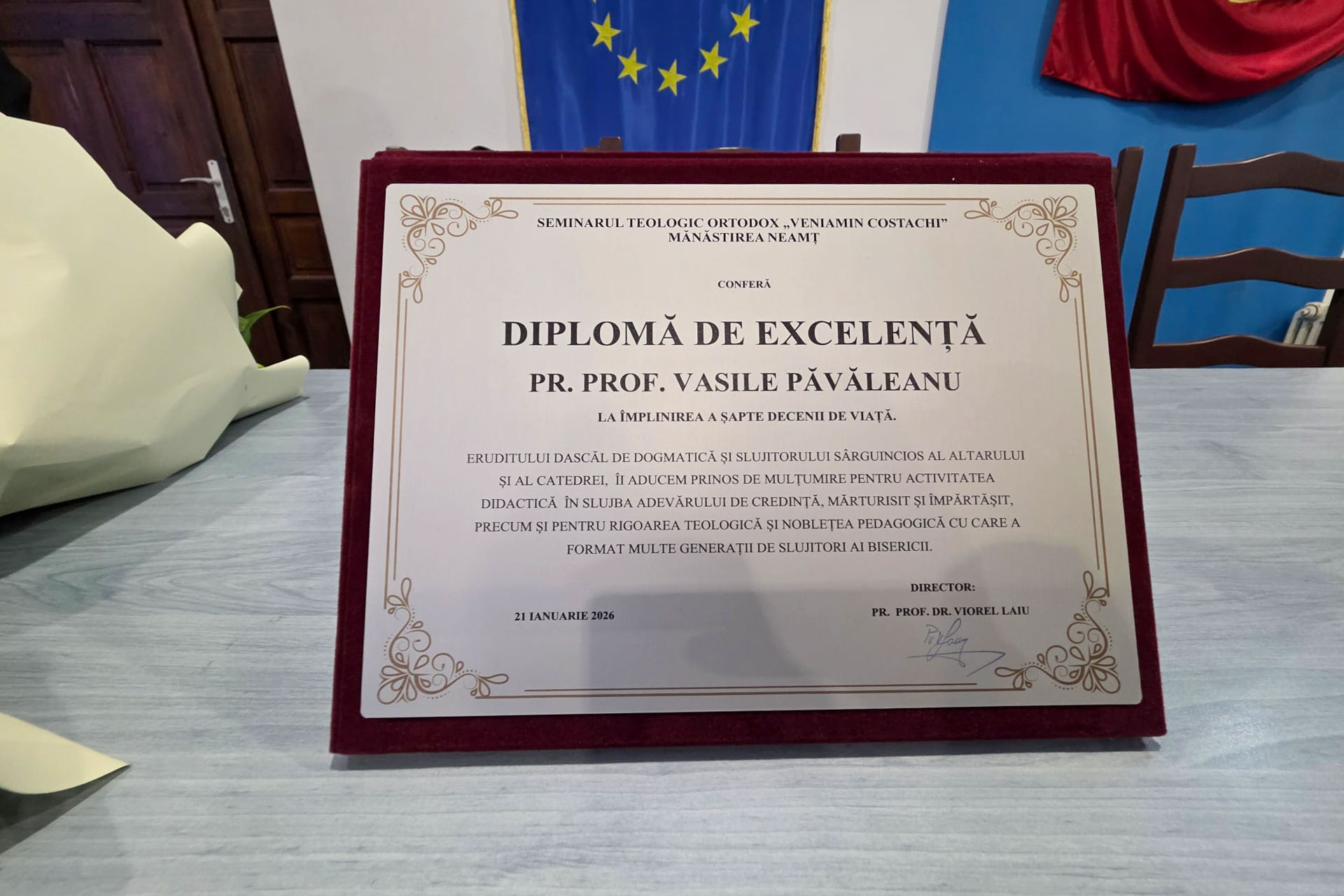 Părintele profesor Vasile Păvăleanu, sărbătorit la Seminarul Teologic de la Mănăstirea Neamț