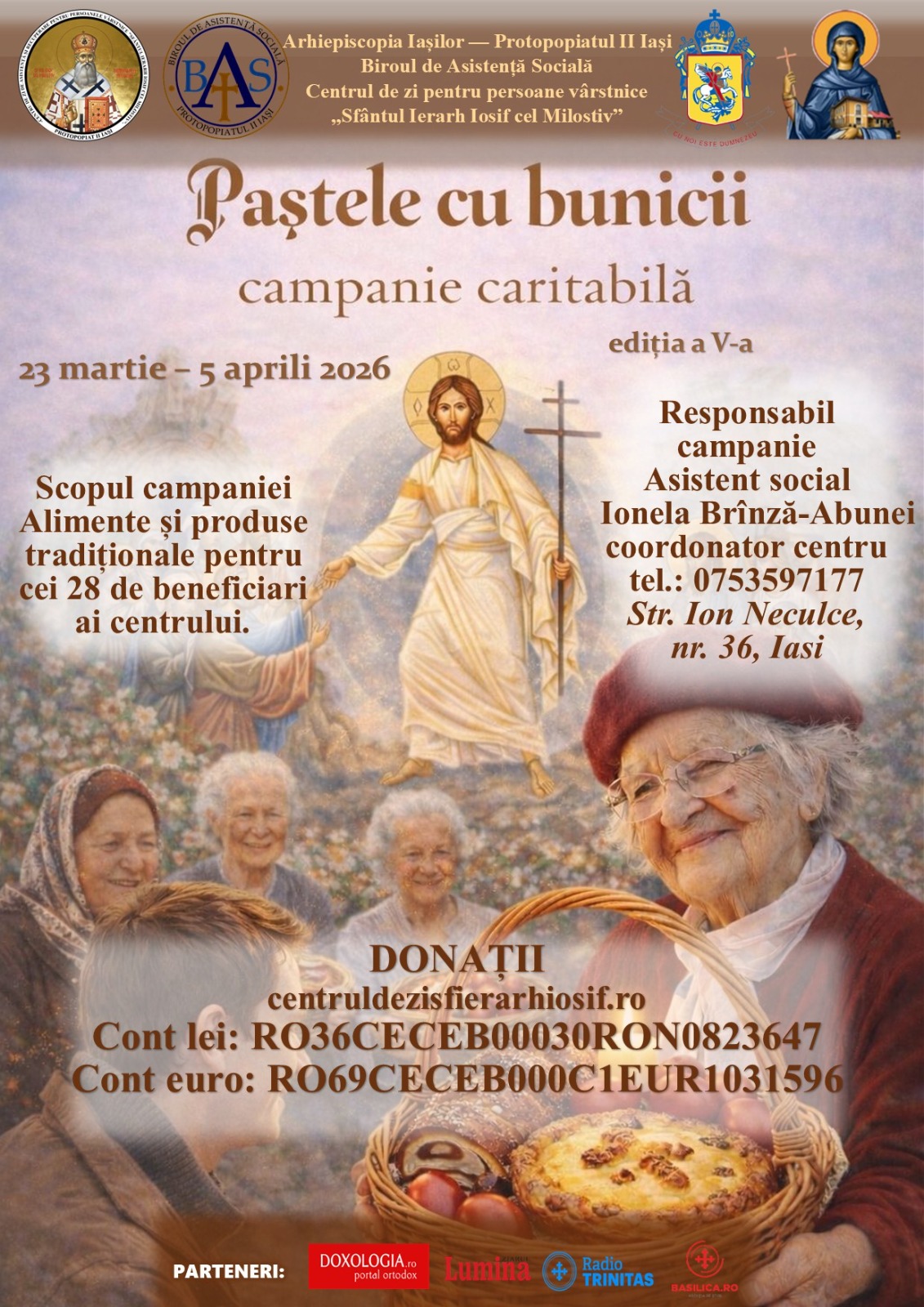 „Paștele cu bunicii” – campanie caritabilă pentru 28 de vârstnici din Iași