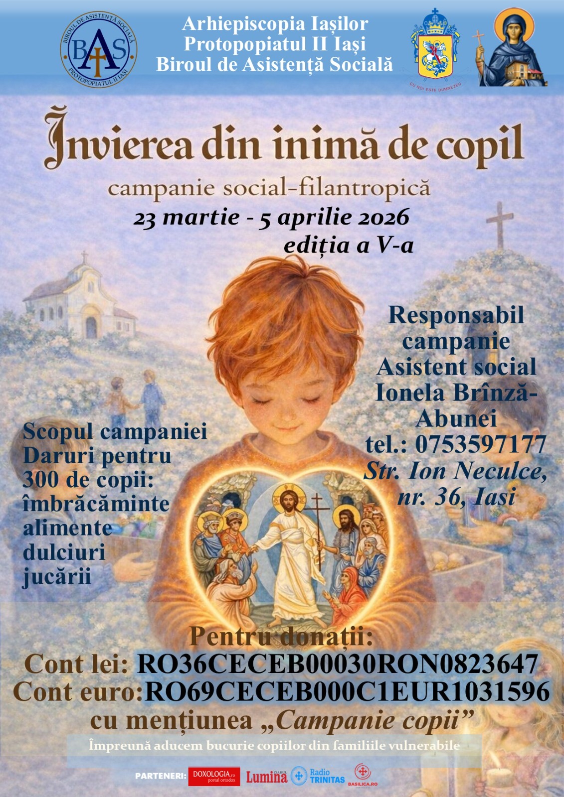 „Învierea din inimă de copil” – campanie pentru 300 de copii vulnerabili din Iași