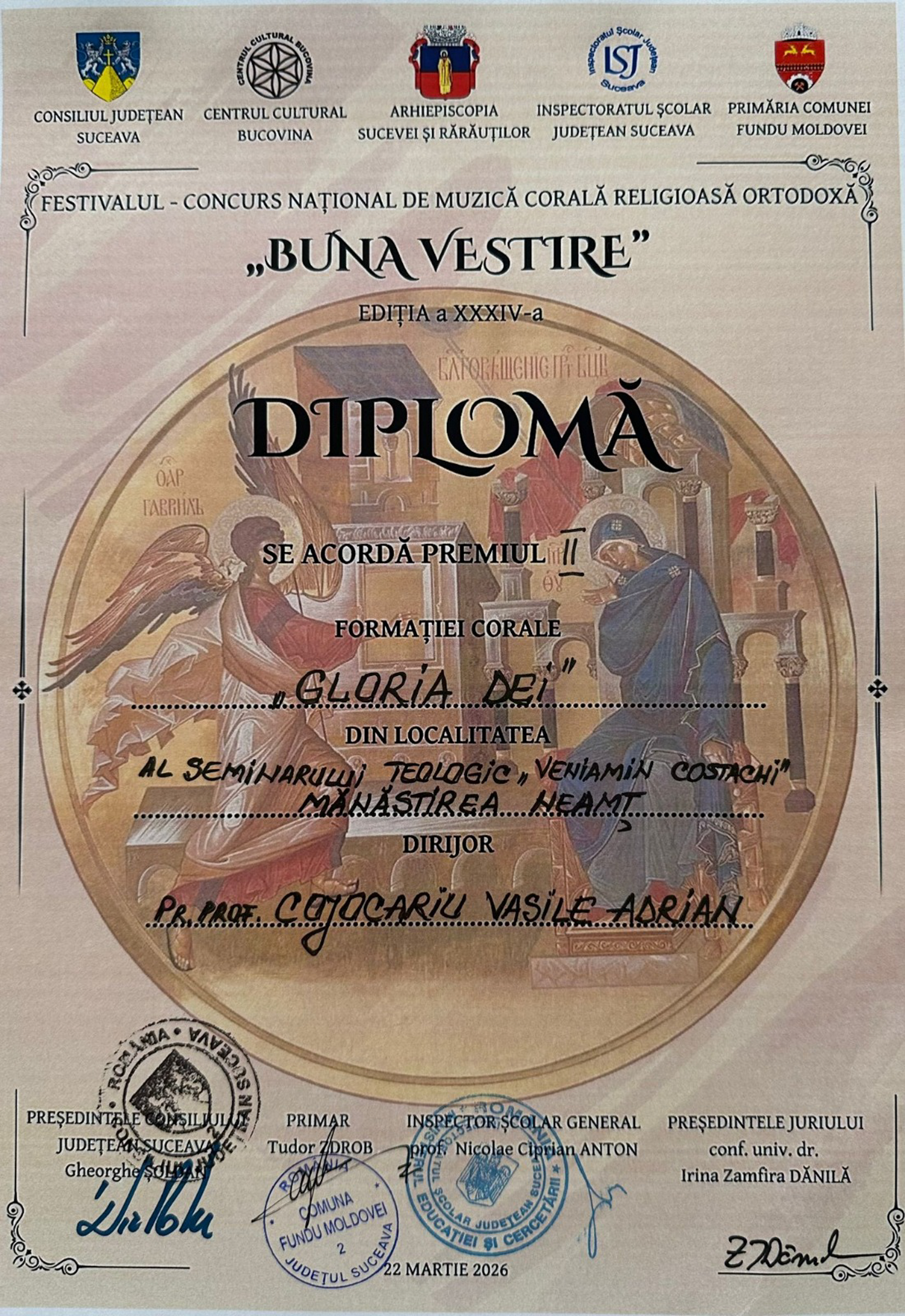 Seminarul de la Mănăstirea Neamț, dublu premiu la Festivalul „Buna Vestire”